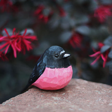 Handmade Carved Wooden Pink Robin Bird Figurine